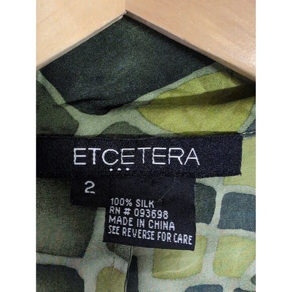 Etcetera Silk Blouse Womens 2 Green Long Sleeve Quarter Zip Bell Sleeve Lightwei - Picture 7 of 8